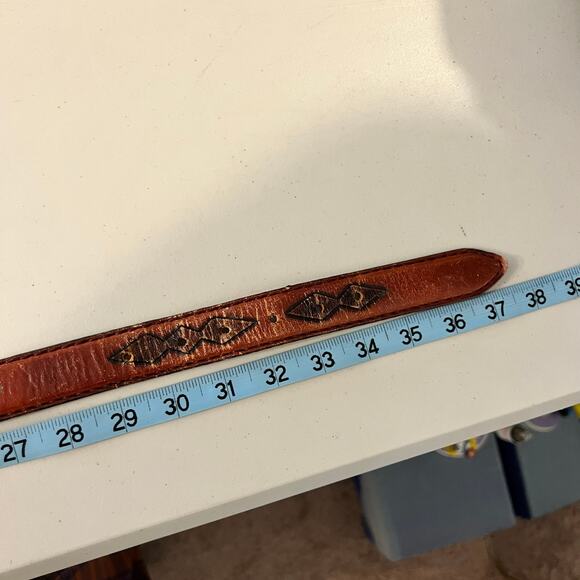 Vintage 90s Brown Genuine Leather Western Silver Buckle Belt Size Small Unisex main image 2